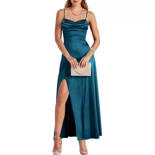 imageANRABESS Women Formal Satin Spaghetti Strap Cowl Neck Bodycon Slit Prom Cocktail Maxi Dress Evening PartyCyan Blue
