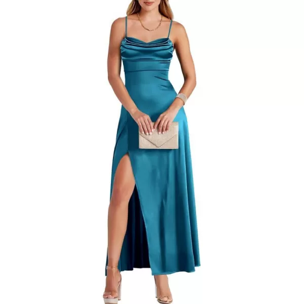 imageANRABESS Women Formal Satin Spaghetti Strap Cowl Neck Bodycon Slit Prom Cocktail Maxi Dress Evening PartyLake