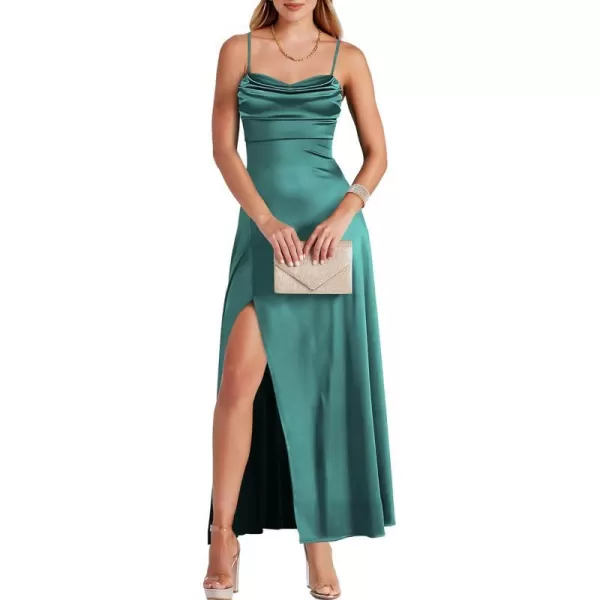 imageANRABESS Women Formal Satin Spaghetti Strap Cowl Neck Bodycon Slit Prom Cocktail Maxi Dress Evening PartyLake Green