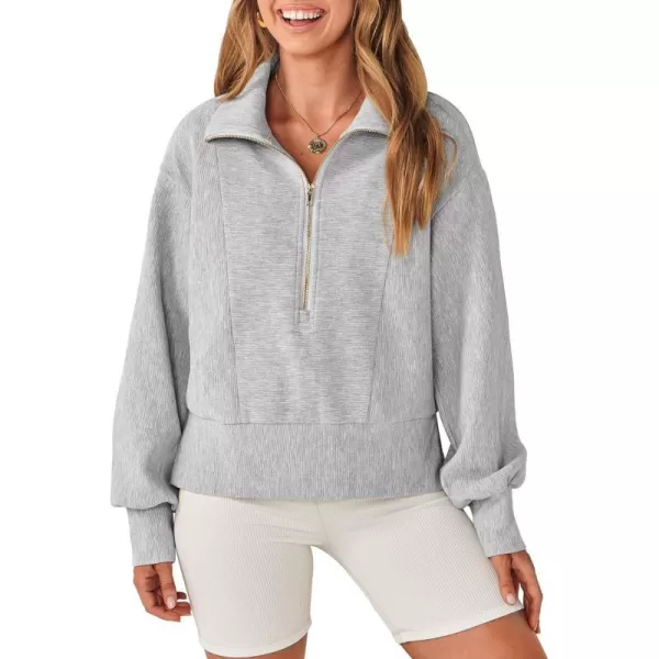 imageANRABESS Women Half Zip Cropped Sweatshirt Casual Fleece Quarter Zip Up Rib Knit Pullover 2023 Fall ClothesGrey