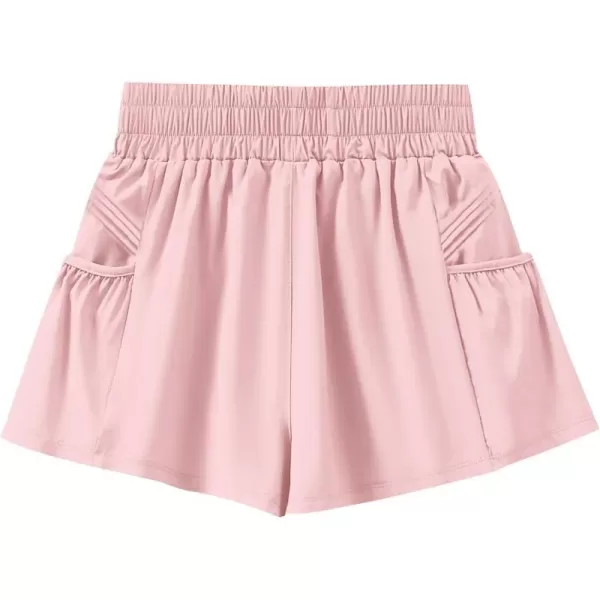 imageANRABESS Women High Waisted Quick Dry Flowy Shorts Gym Workout Running Athletic Short with PocketsPink