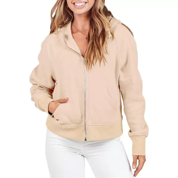 imageANRABESS Women Hoodies Fleece Lined Full Zipper Sweatshirts Long Sleeve Crop Tops Clothes Sweater Thumb HoleApricot
