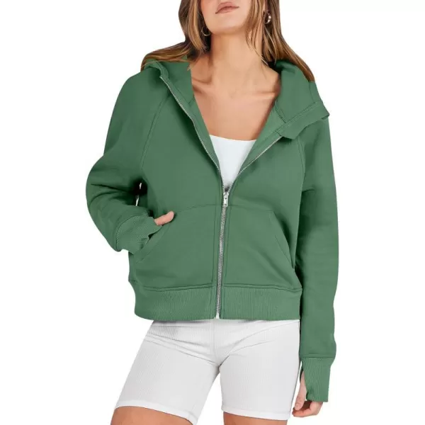 imageANRABESS Women Hoodies Fleece Lined Full Zipper Sweatshirts Long Sleeve Crop Tops Clothes Sweater Thumb HoleDeep Green