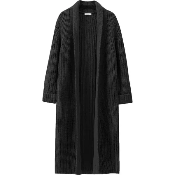 imageANRABESS Women Knit Long Cardigan Long Sleeve Open Front Lapel Oversized Sweater Coat 2023 Fall ClothesBlack