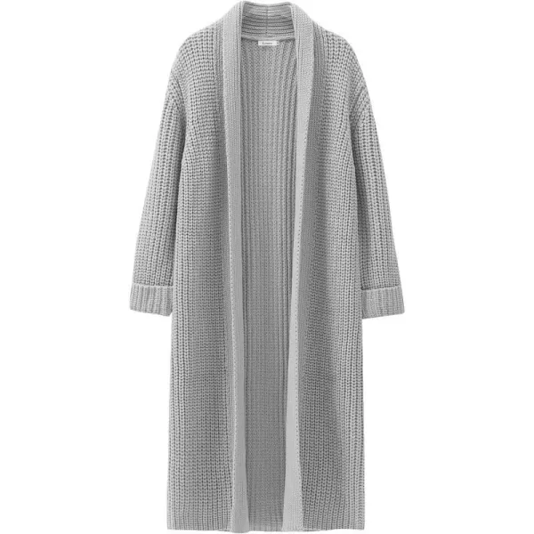 imageANRABESS Women Knit Long Cardigan Long Sleeve Open Front Lapel Oversized Sweater Coat 2023 Fall ClothesGrey