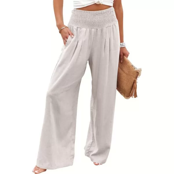imageANRABESS Women Linen Palazzo Pants Summer Boho Wide Leg High Waist Casual Lounge Pant Trousers with PocketApricot