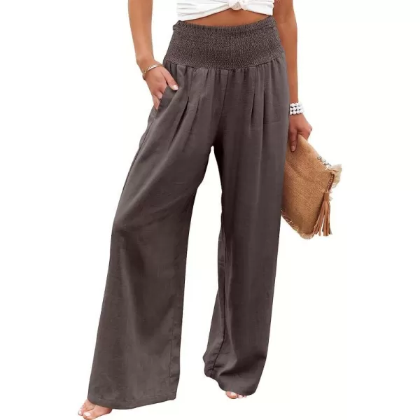 imageANRABESS Women Linen Palazzo Pants Summer Boho Wide Leg High Waist Casual Lounge Pant Trousers with PocketCoffee