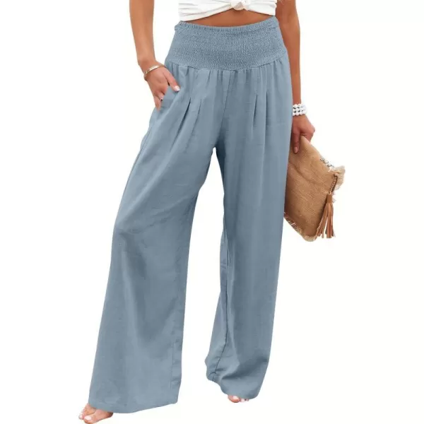 imageANRABESS Women Linen Palazzo Pants Summer Boho Wide Leg High Waist Casual Lounge Pant Trousers with PocketsBlue