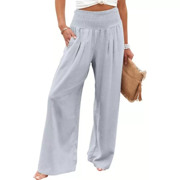 imageANRABESS Women Linen Palazzo Pants Summer Boho Wide Leg High Waist Casual Lounge Pant Trousers with PocketsLight Blue