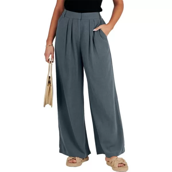 imageANRABESS Women Linen Palazzo Pants Summer Wide Leg High Waist Casual Long Lounge Pant Trousers with PocketGrey