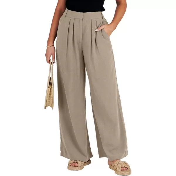imageANRABESS Women Linen Palazzo Pants Summer Wide Leg High Waist Casual Long Lounge Pant Trousers with PocketLight Khaki