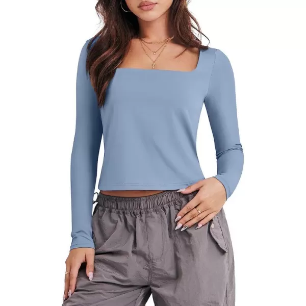 imageANRABESS Women Long Sleeve Crop Top Sexy Fitted Going Out Square Neck Basic T Shirt Top TeesBlue