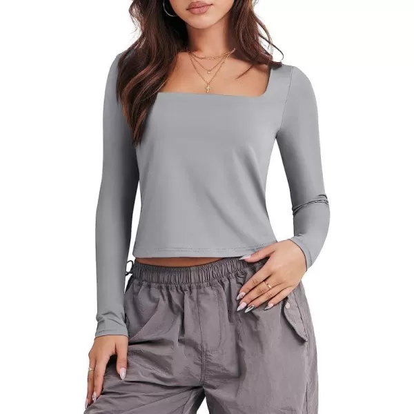 imageANRABESS Women Long Sleeve Crop Top Sexy Fitted Going Out Square Neck Basic T Shirt Top TeesGray