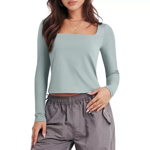 imageANRABESS Women Long Sleeve Crop Top Sexy Fitted Going Out Square Neck Basic T Shirt Top TeesGray Green