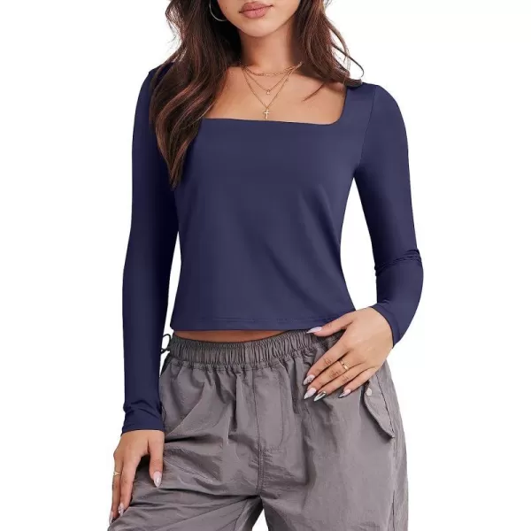 imageANRABESS Women Long Sleeve Crop Top Sexy Fitted Going Out Square Neck Basic T Shirt Top TeesNavy Blue