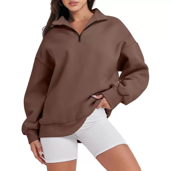 imageANRABESS Women Long Sleeve Oversized Half Zip Pullover Sweatshirt Y2K Hoodie Sweater Trendy Fall ClothesCoffee