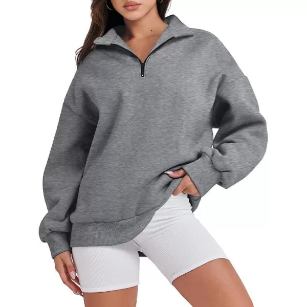 imageANRABESS Women Long Sleeve Oversized Half Zip Pullover Sweatshirt Y2K Hoodie Sweater Trendy Fall ClothesGray