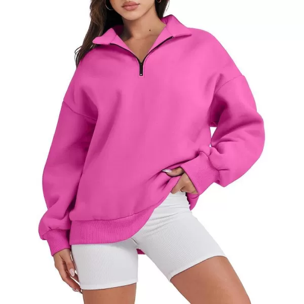 imageANRABESS Women Long Sleeve Oversized Half Zip Pullover Sweatshirt Y2K Hoodie Sweater Trendy Fall ClothesPink