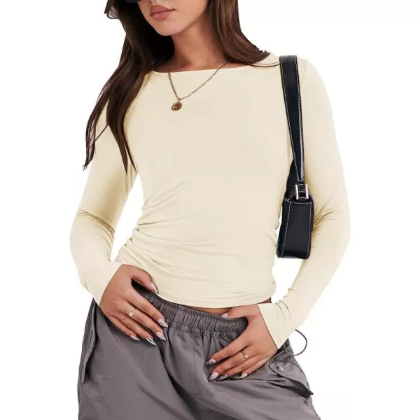 imageANRABESS Women Long Sleeve Slim Fit Crop Top Going Out Tight Y2K TShirt Trendy Tees StreetwearApricot