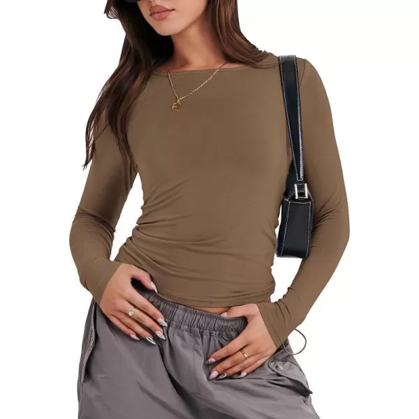 imageANRABESS Women Long Sleeve Slim Fit Crop Top Going Out Tight Y2K TShirt Trendy Tees StreetwearBrown