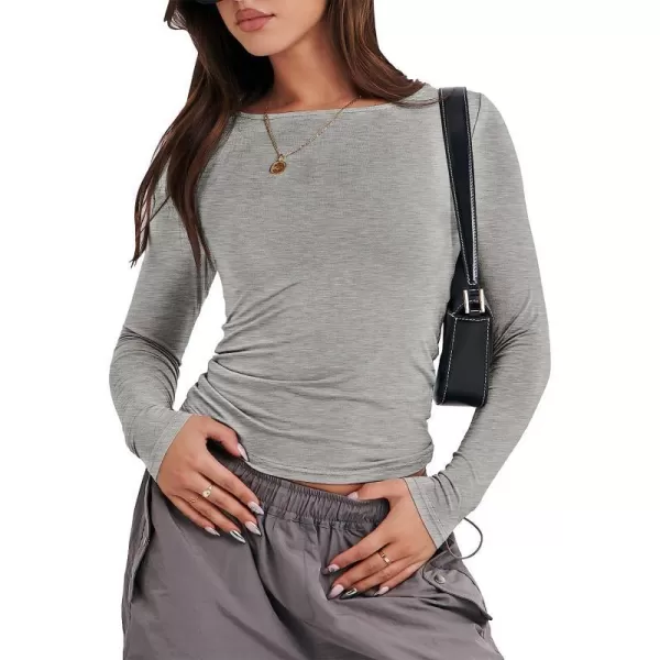 imageANRABESS Women Long Sleeve Slim Fit Crop Top Going Out Tight Y2K TShirt Trendy Tees StreetwearDark Grey