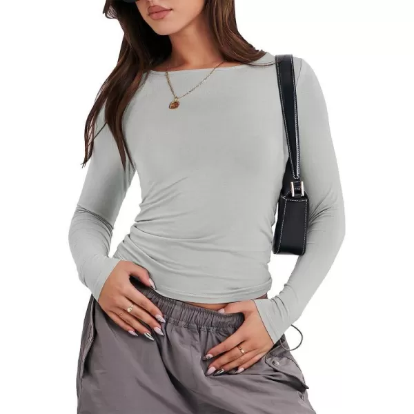 imageANRABESS Women Long Sleeve Slim Fit Crop Top Going Out Tight Y2K TShirt Trendy Tees StreetwearGrey