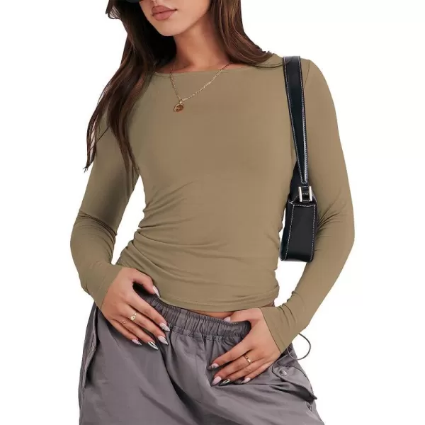 imageANRABESS Women Long Sleeve Slim Fit Crop Top Going Out Tight Y2K TShirt Trendy Tees StreetwearKhaki
