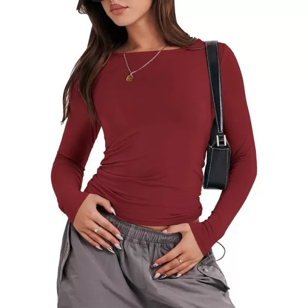 imageANRABESS Women Long Sleeve Slim Fit Crop Top Going Out Tight Y2K TShirt Trendy Tees StreetwearRed