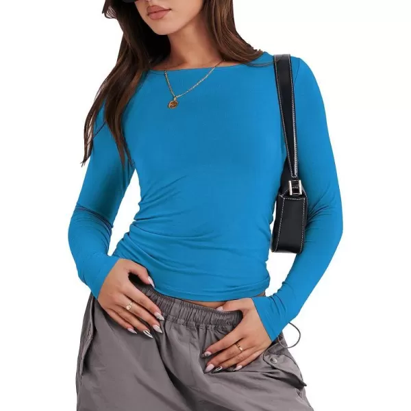 imageANRABESS Women Long Sleeve Slim Fit Crop Top Going Out Tight Y2K TShirt Trendy Tees StreetwearRoyal Blue