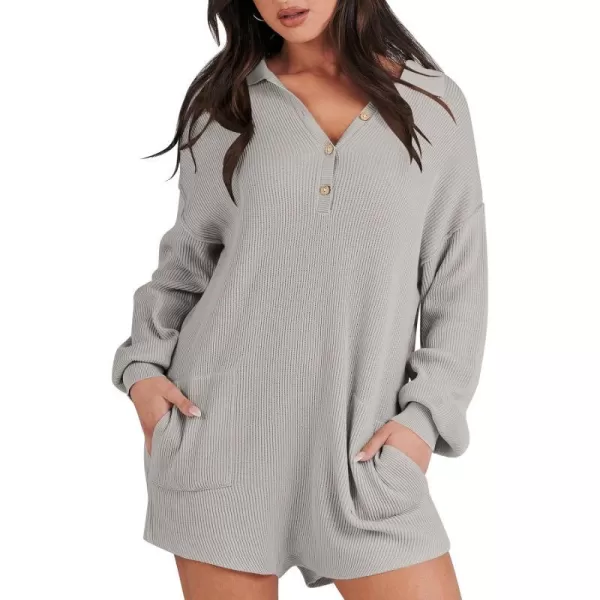 imageANRABESS Women One Piece Pajamas Sweater Rompers 2024 Spring Around House Lounging Outfits Long SLeeve Knit JumpsuitsLight Grey