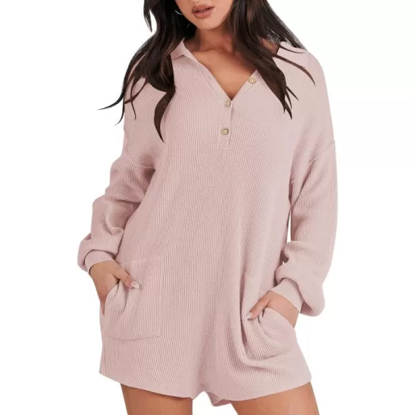 imageANRABESS Women One Piece Pajamas Sweater Rompers 2024 Spring Around House Lounging Outfits Long SLeeve Knit JumpsuitsPink