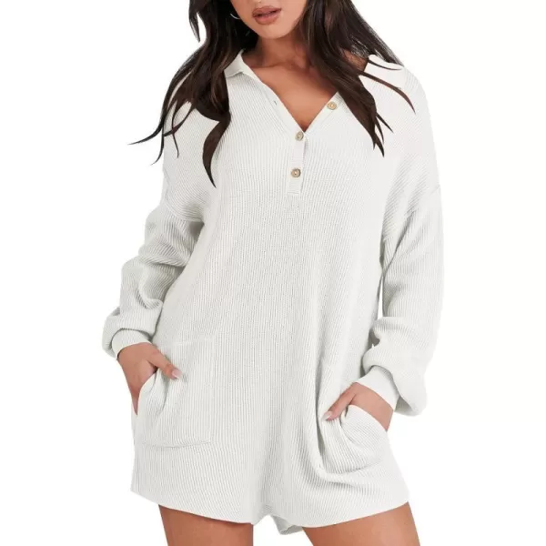 imageANRABESS Women One Piece Pajamas Sweater Rompers 2024 Spring Around House Lounging Outfits Long SLeeve Knit JumpsuitsWhite
