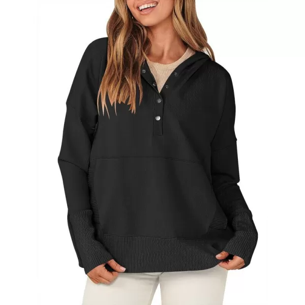 imageANRABESS Women Oversized Hoodie Sweater Long Sleeve Buttons V Neck Casual Loose Sweatshirt Hooded Pullover Fall ClothesBlack