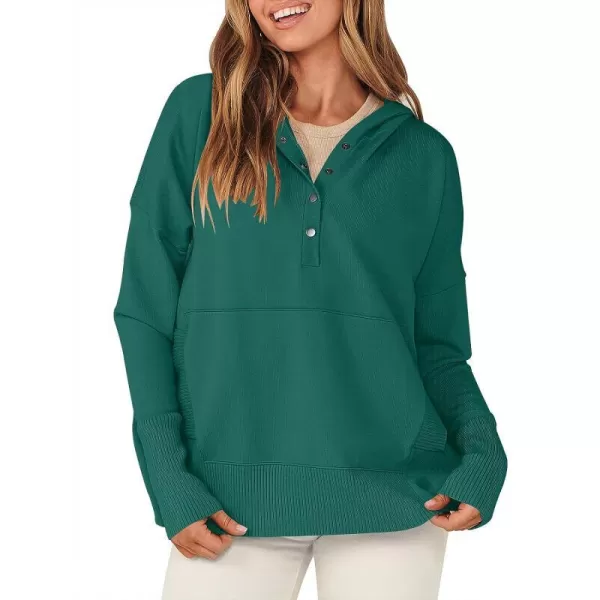 imageANRABESS Women Oversized Hoodie Sweater Long Sleeve Buttons V Neck Casual Loose Sweatshirt Hooded Pullover Fall ClothesGreen