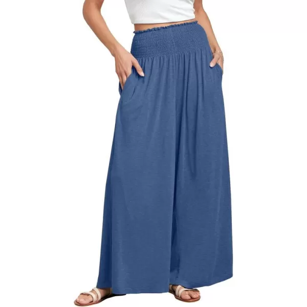 imageANRABESS Women Palazzo Pants Summer Boho Wide Leg High Waist Casual Loose Lounge Pant Trousers with PocketBlue