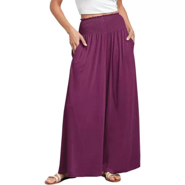 imageANRABESS Women Palazzo Pants Summer Boho Wide Leg High Waist Casual Loose Lounge Pant Trousers with PocketDark Purple
