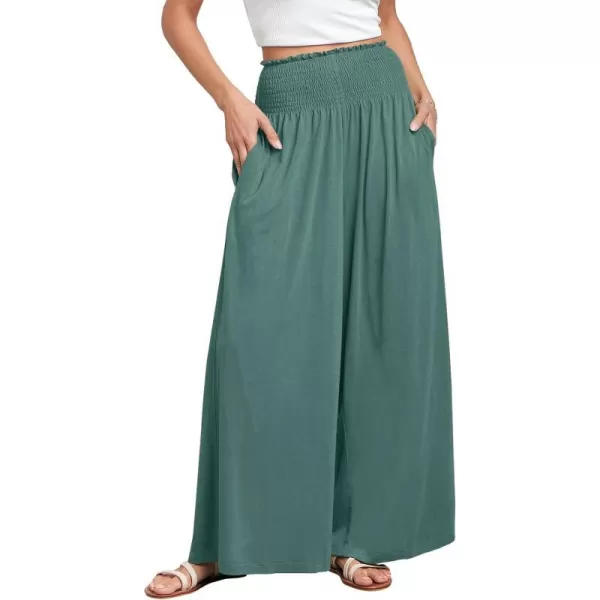 imageANRABESS Women Palazzo Pants Summer Boho Wide Leg High Waist Casual Loose Lounge Pant Trousers with PocketGrass