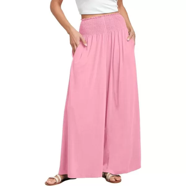 imageANRABESS Women Palazzo Pants Summer Boho Wide Leg High Waist Casual Loose Lounge Pant Trousers with PocketPink