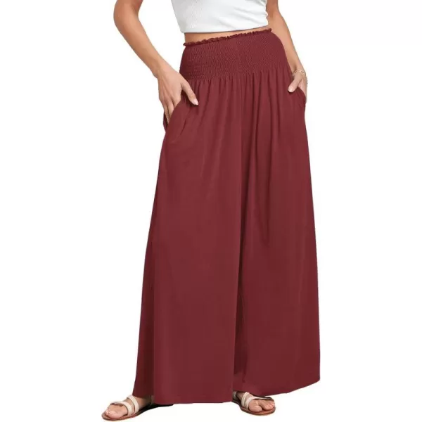 imageANRABESS Women Palazzo Pants Summer Boho Wide Leg High Waist Casual Loose Lounge Pant Trousers with PocketWine Red