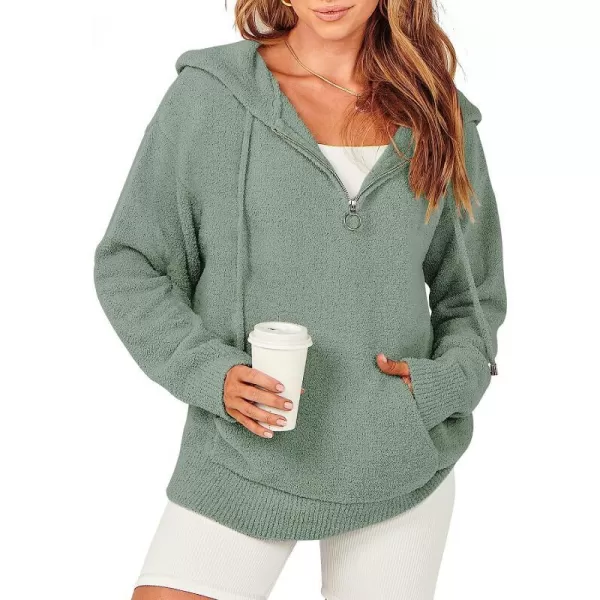 imageANRABESS Women Quarter Zip Long Sleeve Oversized Hoodie Sweater Drawsring V Neck Casual Loose Fall Sweatshirt ClothesArmy Green