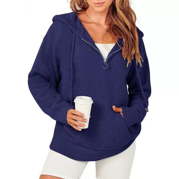 imageANRABESS Women Quarter Zip Long Sleeve Oversized Hoodie Sweater Drawsring V Neck Casual Loose Fall Sweatshirt ClothesNavy Blue