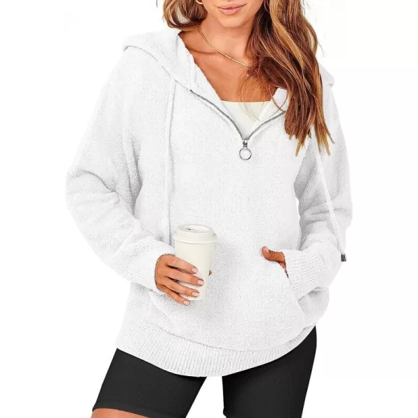 imageANRABESS Women Quarter Zip Long Sleeve Oversized Hoodie Sweater Drawsring V Neck Casual Loose Fall Sweatshirt ClothesWhite