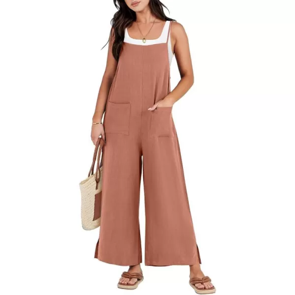 imageANRABESS Women Rompers Casual Loose Linen Wide Leg Baggy Jumpsuit Long Bib Pants Beach Vacation Overalls with PocketsRust