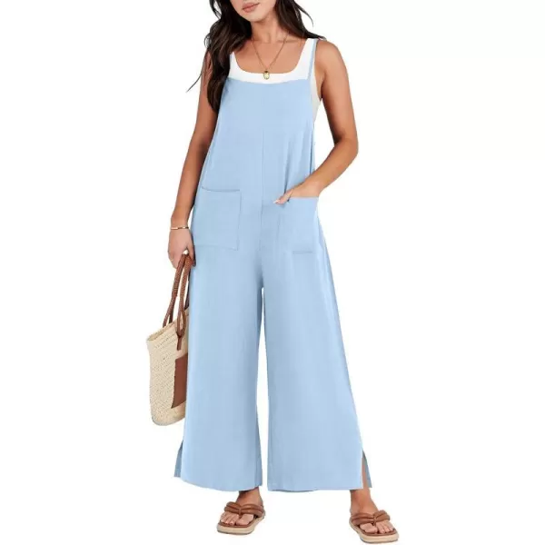 imageANRABESS Women Rompers Casual Loose Linen Wide Leg Baggy Jumpsuit Long Bib Pants Beach Vacation Overalls with PocketsSky