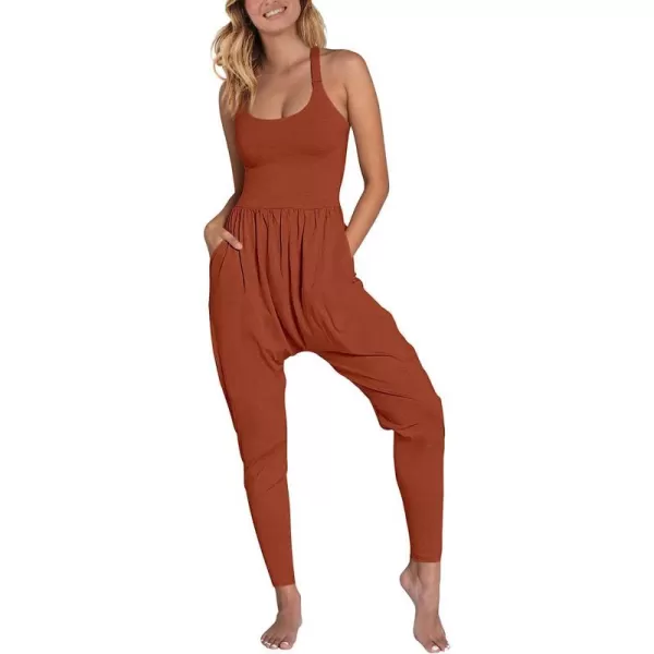 imageANRABESS Women Summer Casual Loose Sleeveless Jumpsuit Romper Tank Harem Overalls Yoga OutfitsBrick Red
