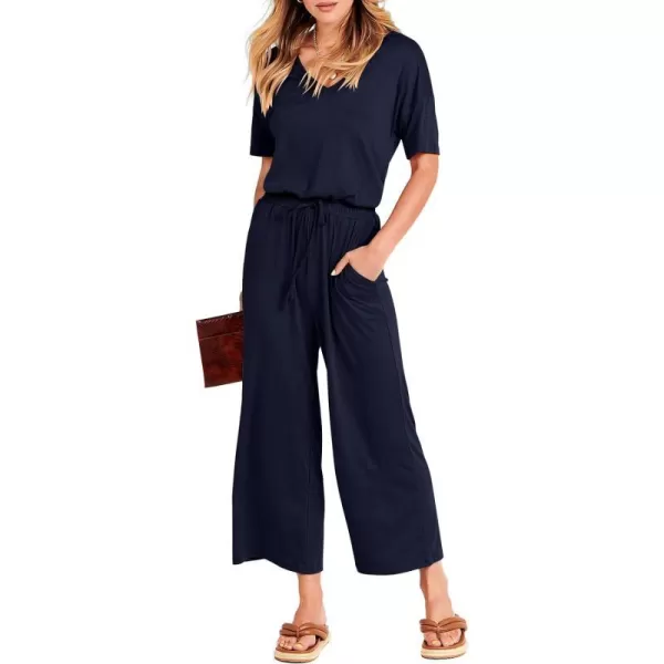imageANRABESS Women Summer Casual Short Sleeve V Neck Elastic Waist Wide Leg Cropped Pants Jumpsuits Rompers with Pockets01blue
