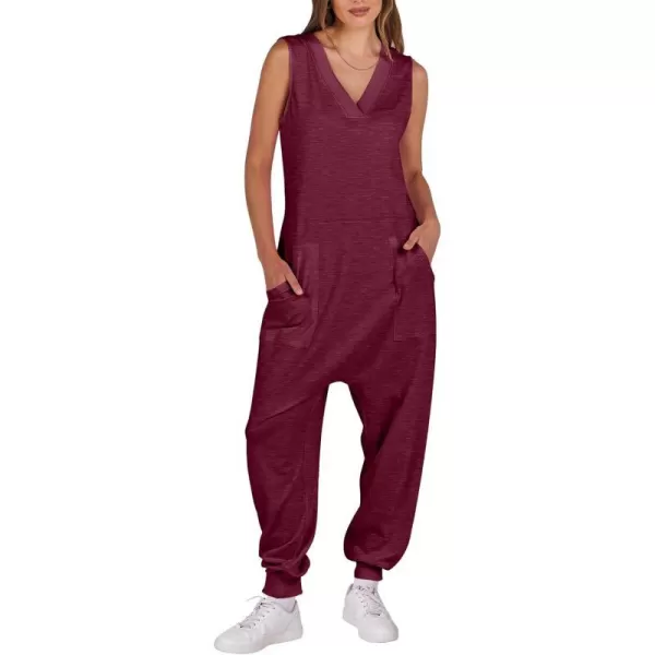 imageANRABESS Women Summer Casual Sleeveless V Neck Harem Jumpsuits One Piece Outfits Baggy Loose Lounge Rompers JumperBurgundy