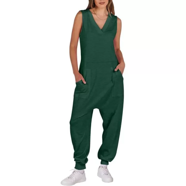 imageANRABESS Women Summer Casual Sleeveless V Neck Harem Jumpsuits One Piece Outfits Baggy Loose Lounge Rompers JumperDeep Green