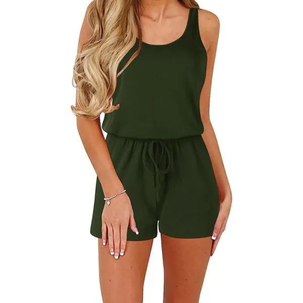imageANRABESS Women Summer Loose Solid Sleeveless Jumpsuit Rompers Spaghetti Strap Adjustable Waist Short Pant Rompers01armygreen
