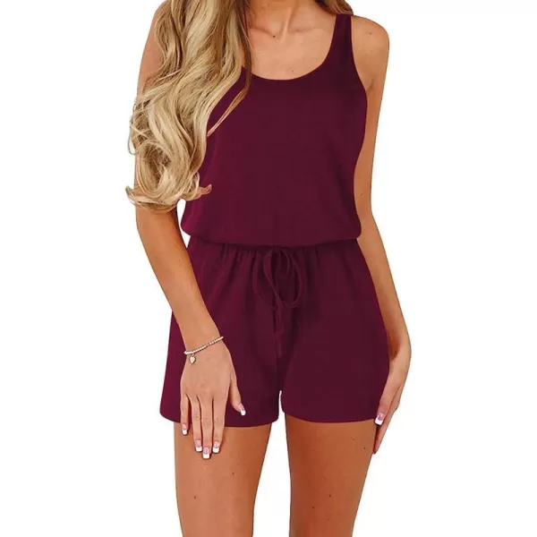 imageANRABESS Women Summer Loose Solid Sleeveless Jumpsuit Rompers Spaghetti Strap Adjustable Waist Short Pant Rompers01winered
